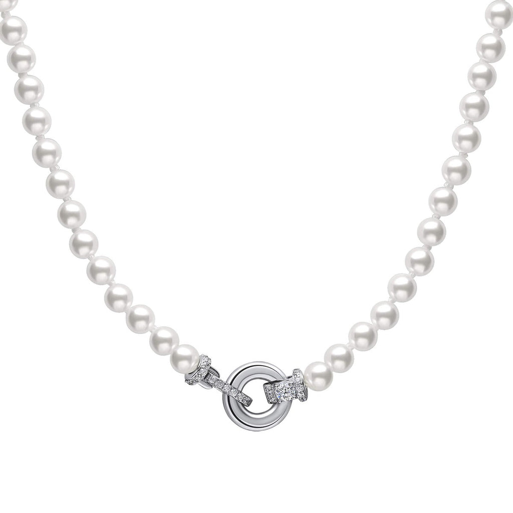Gecko Jewellery Shell Pearl Necklace with Zirconia Sterling Silver Clasp