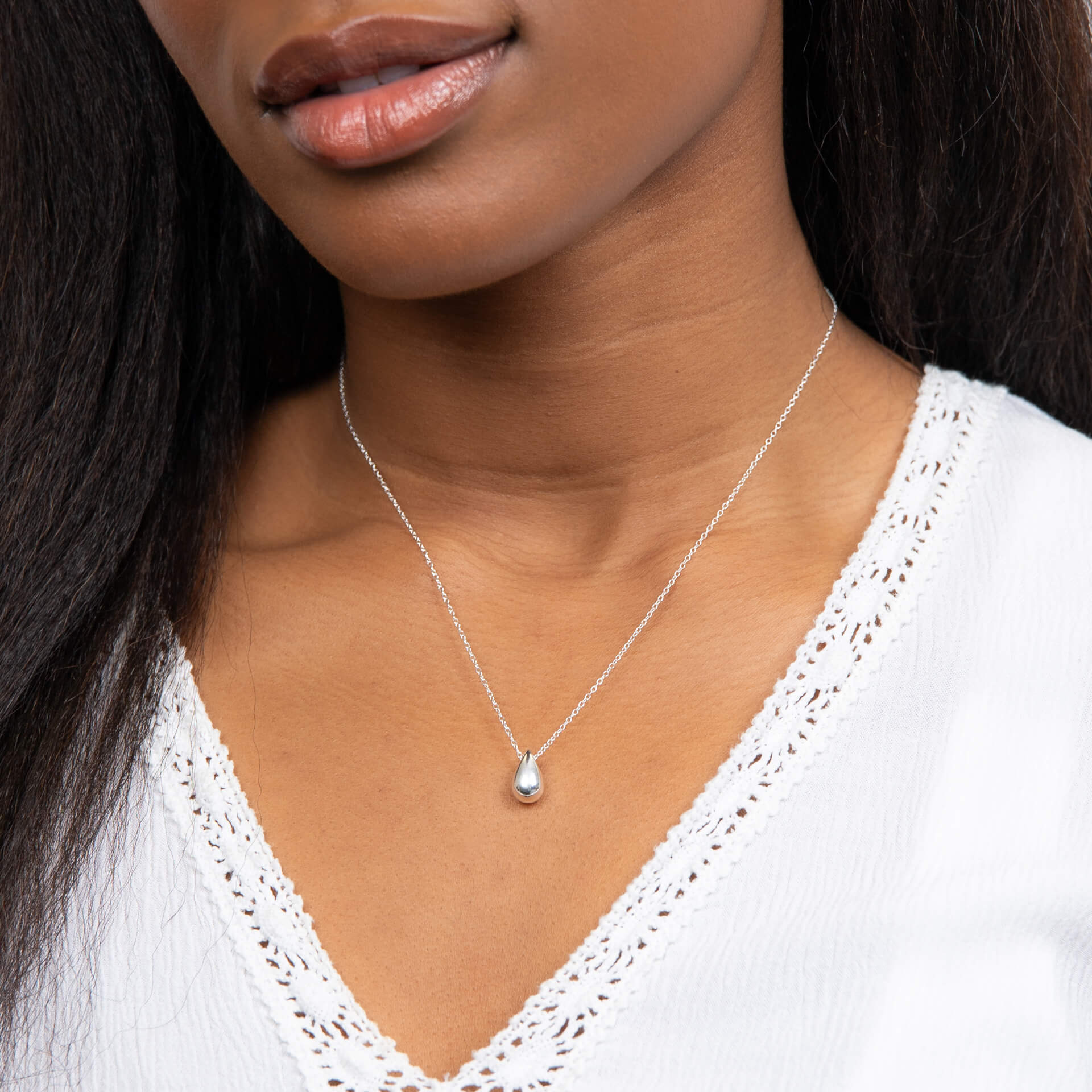 Gecko Jewellery Solid Teardrop Necklace in Recycled Sterling Silver
