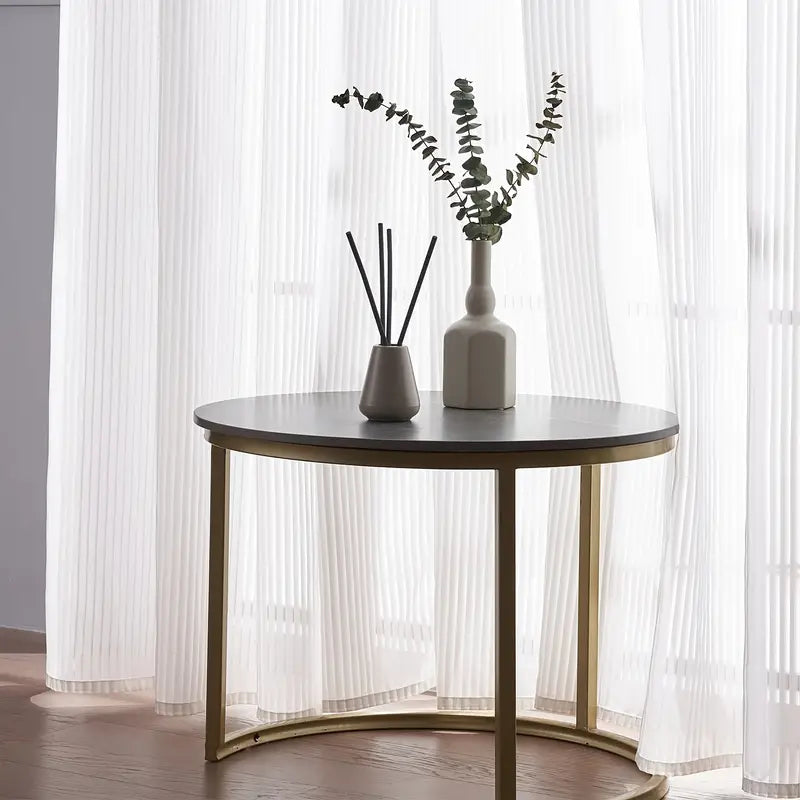Striped Tulle White Curtains – Light Filtering Sheer Drapes for Bedroom & Living Room