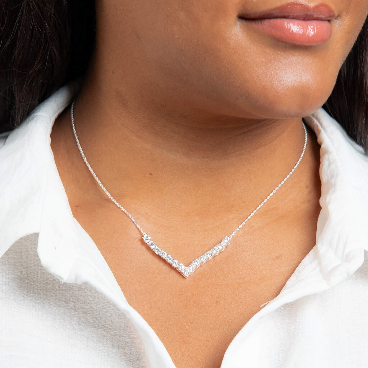 Gecko Jewellery V Shape Necklace – Recycled Sterling Silver & Zirconia