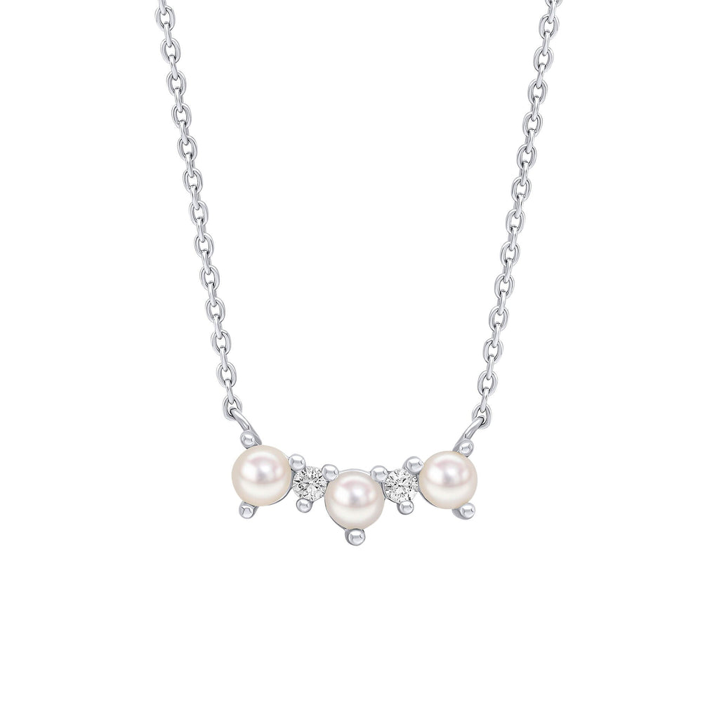 Gecko Jewellery Curved Freshwater Pearl & Cubic Zirconia Bar Necklace