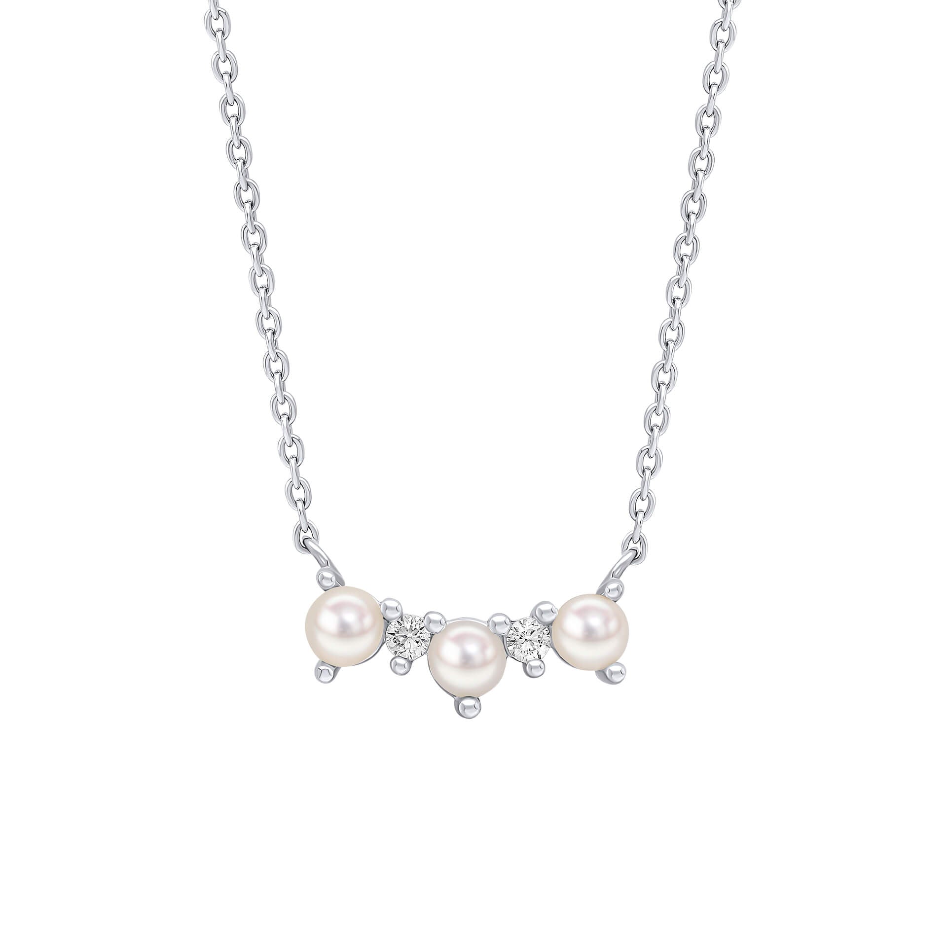Gecko Jewellery Curved Freshwater Pearl & Cubic Zirconia Bar Necklace