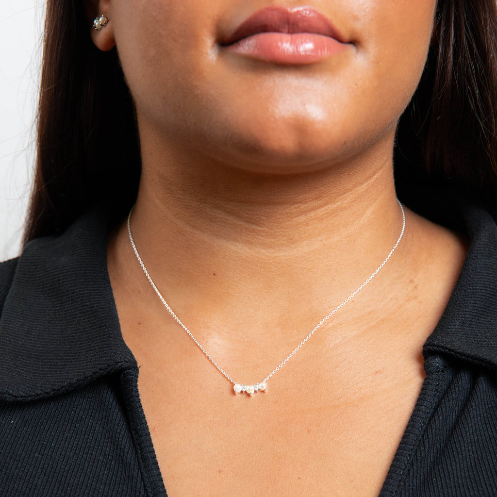 Gecko Jewellery Curved Freshwater Pearl & Cubic Zirconia Bar Necklace