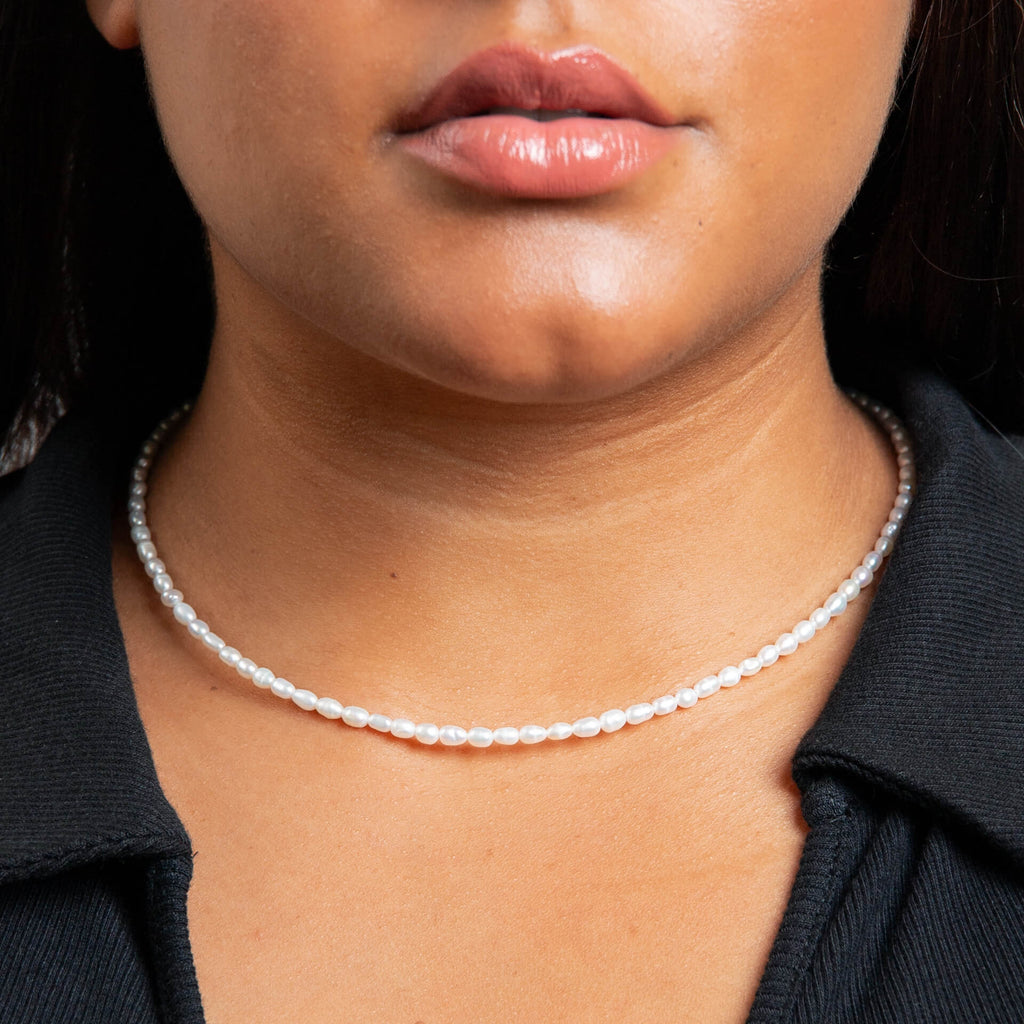 Gecko Jewellery Rice Pearl Necklace in Recycled Sterling Silver