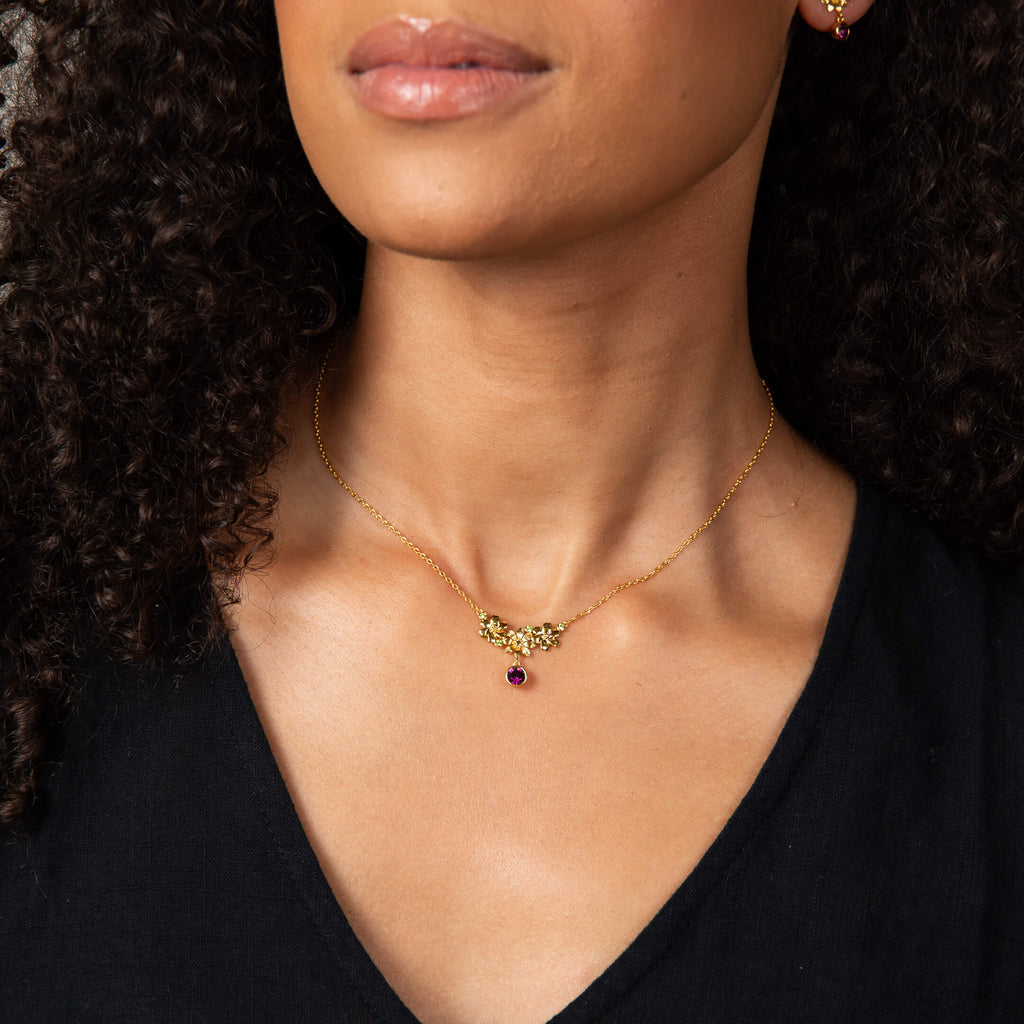 Gecko Jewellery Crosswell Floral Necklace | Gold-Plated Brass & Crystals