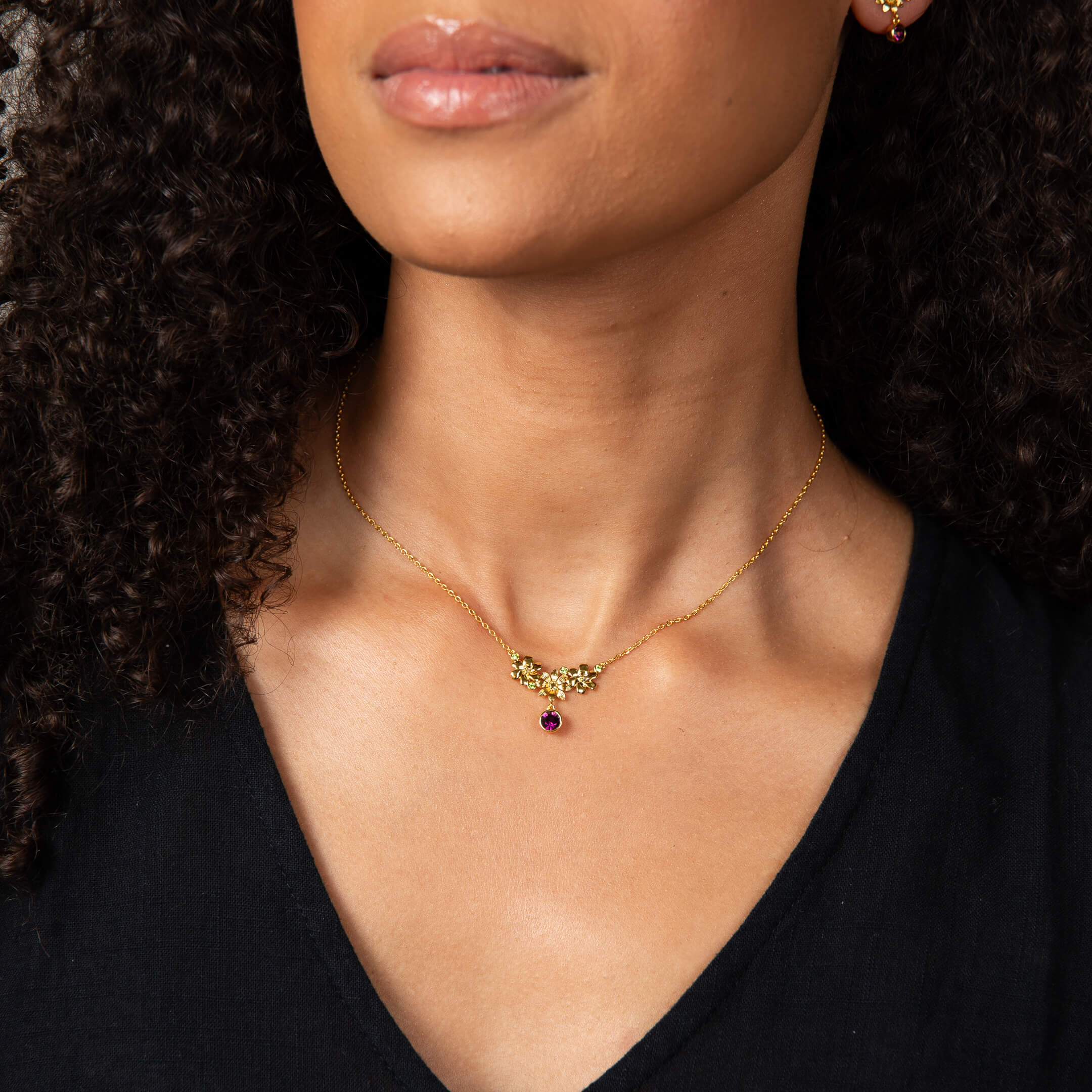 Gecko Jewellery Crosswell Floral Necklace | Gold-Plated Brass & Crystals