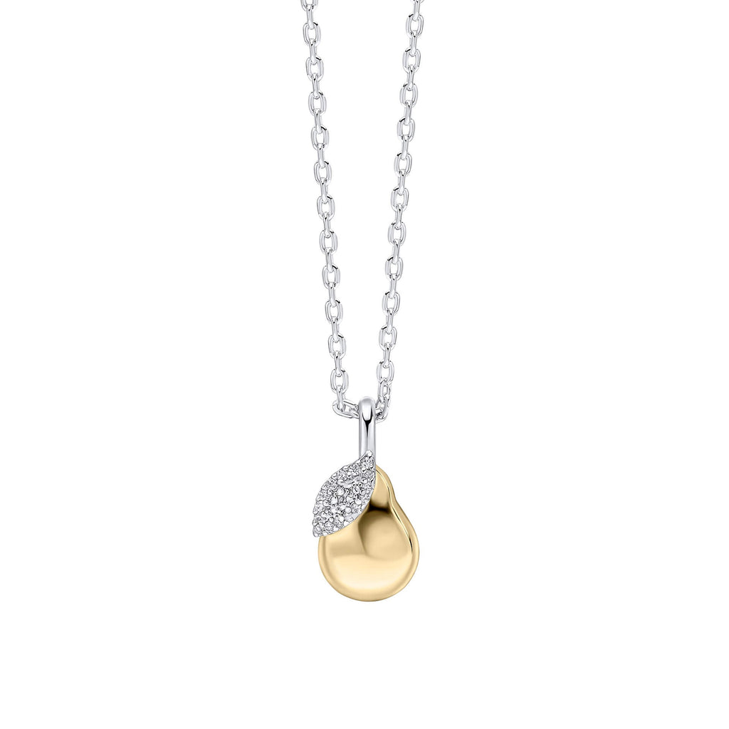 Gecko Jewellery Silver and Gold-Plated Brass Pear Necklace with CZ