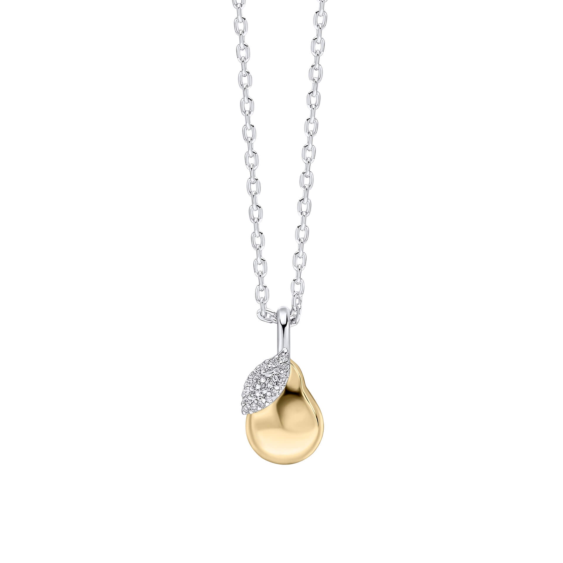 Gecko Jewellery Silver and Gold-Plated Brass Pear Necklace with CZ