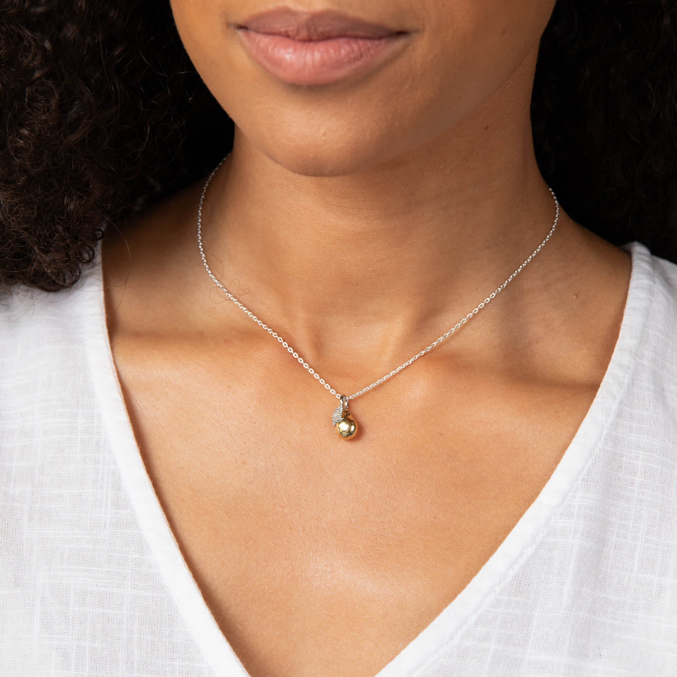 Gecko Jewellery Silver and Gold-Plated Brass Pear Necklace with CZ