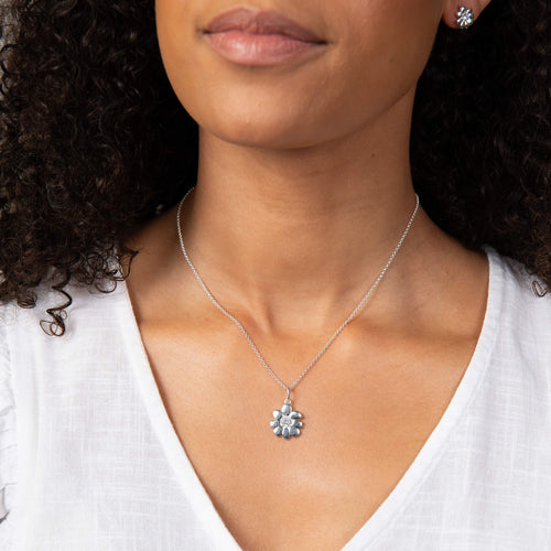 Laura Ashley Cosmos Flower Necklace | Silver or Gold Plated Brass