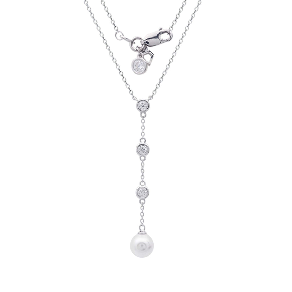 Diamonfire Zirconia and Shell Pearl Y Chain Drop Necklace in Silver