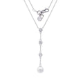 Diamonfire Zirconia and Shell Pearl Y Chain Drop Necklace in Silver