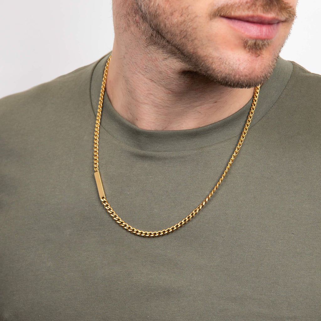 Gecko Jewellery Engravable Bar Chain Necklace in Yellow Gold Plated