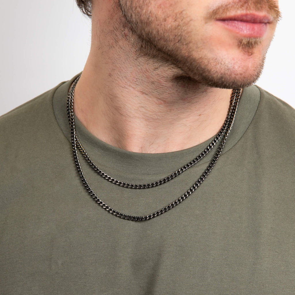 Gecko Jewellery Gunmetal Double Chain Necklace - Layered Stainless Steel