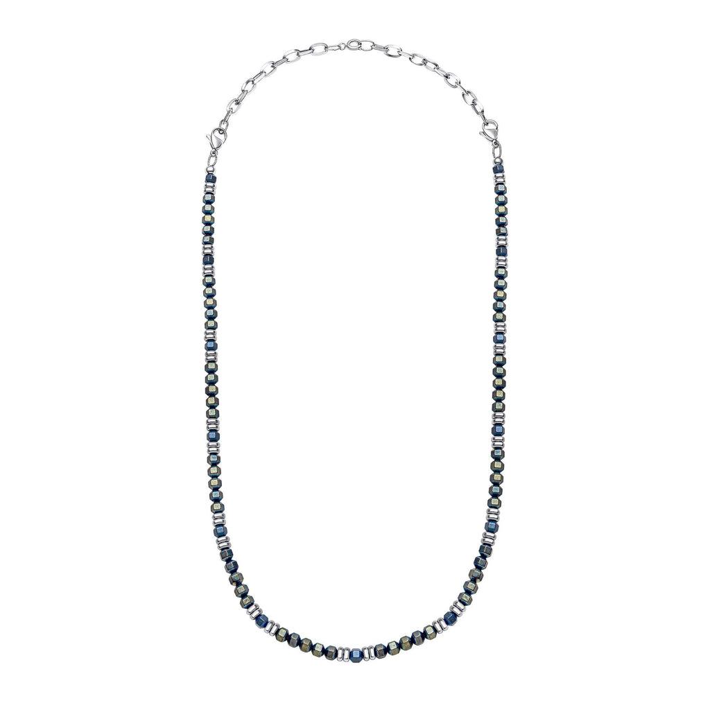 Gecko Jewellery Blue Hematite Bead Necklace with Stainless Steel Accents