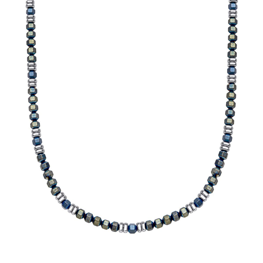 Gecko Jewellery Blue Hematite Bead Necklace with Stainless Steel Accents