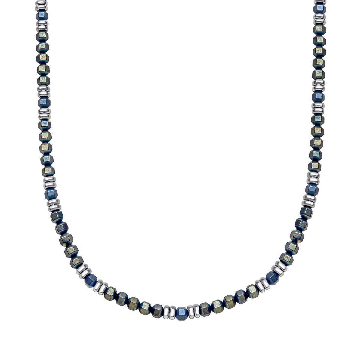 Gecko Jewellery Blue Hematite Bead Necklace with Stainless Steel Accents