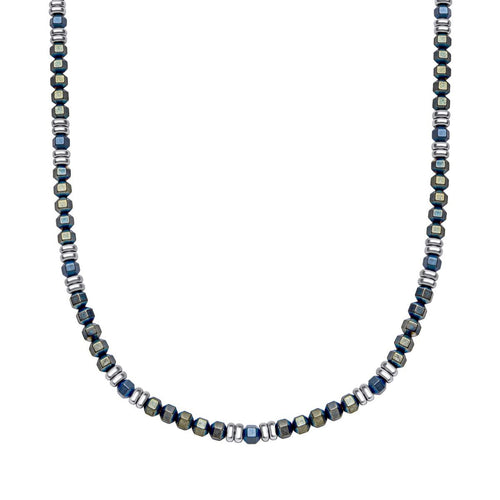Gecko Jewellery Blue Hematite Bead Necklace with Stainless Steel Accents
