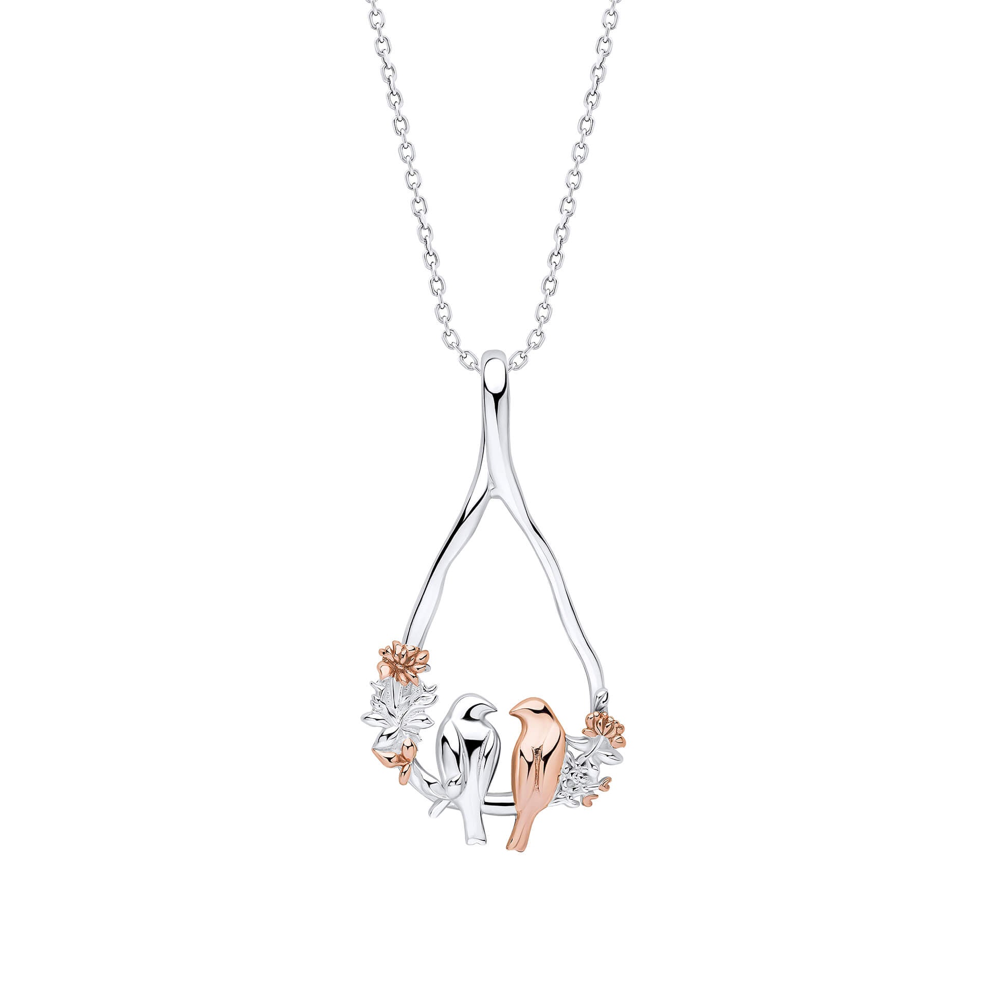 Laura Ashley Love Birds Necklace – Recycled Silver & Rose Gold Plated