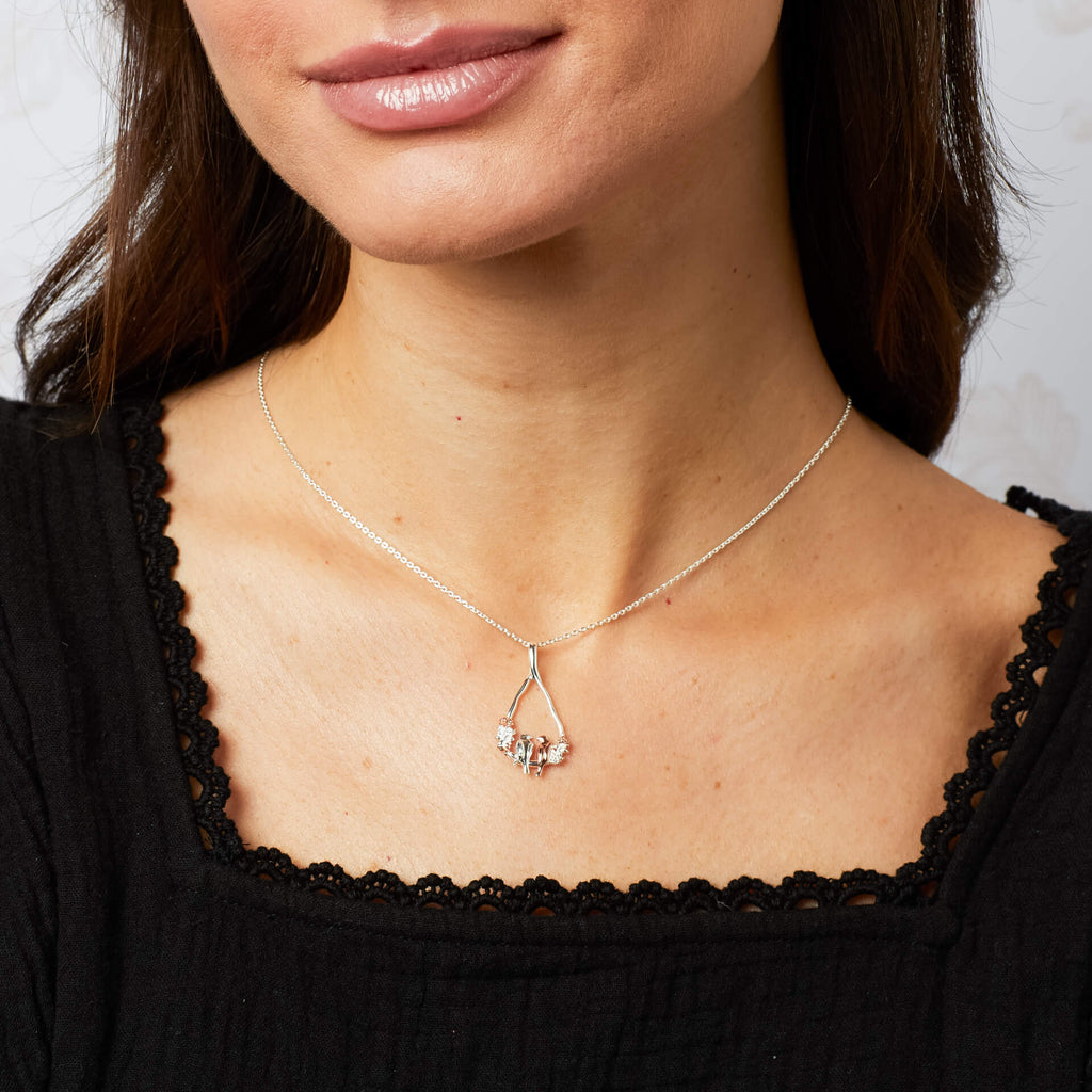 Laura Ashley Love Birds Necklace – Recycled Silver & Rose Gold Plated