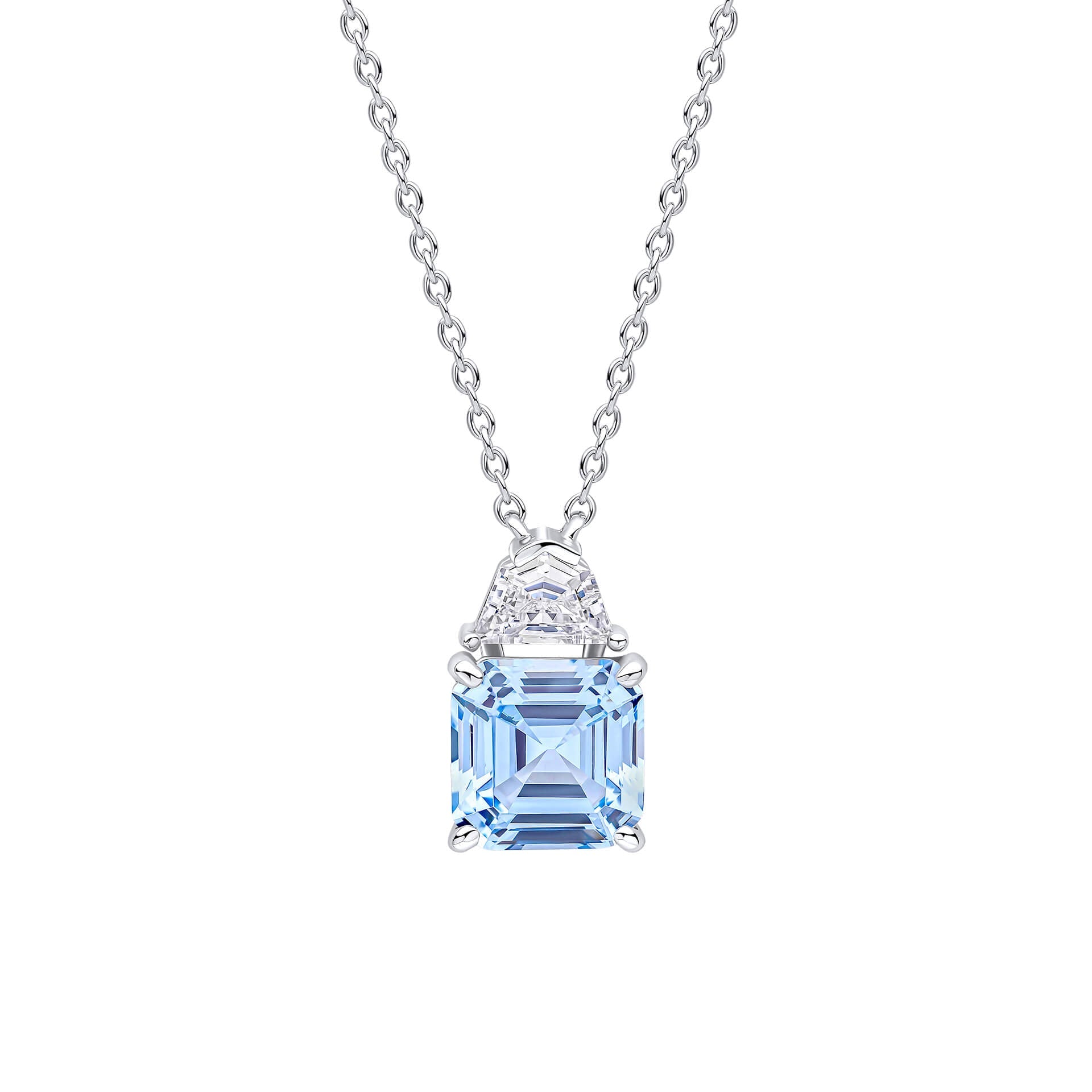 Gecko Jewellery Square Cut Sterling Silver Necklace with Blue Zirconia
