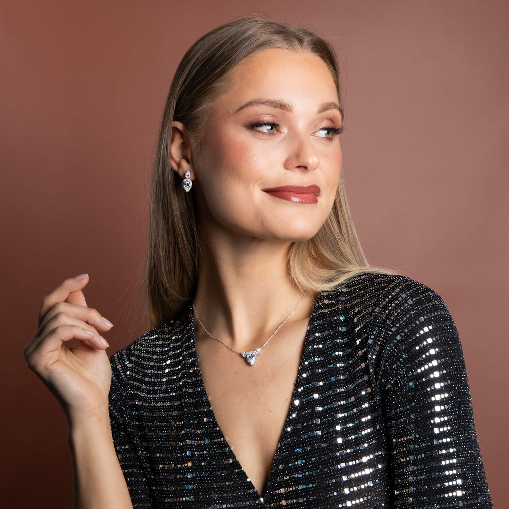 Gecko Jewellery Triple Teardrop Zirconia Necklace in Sterling Silver
