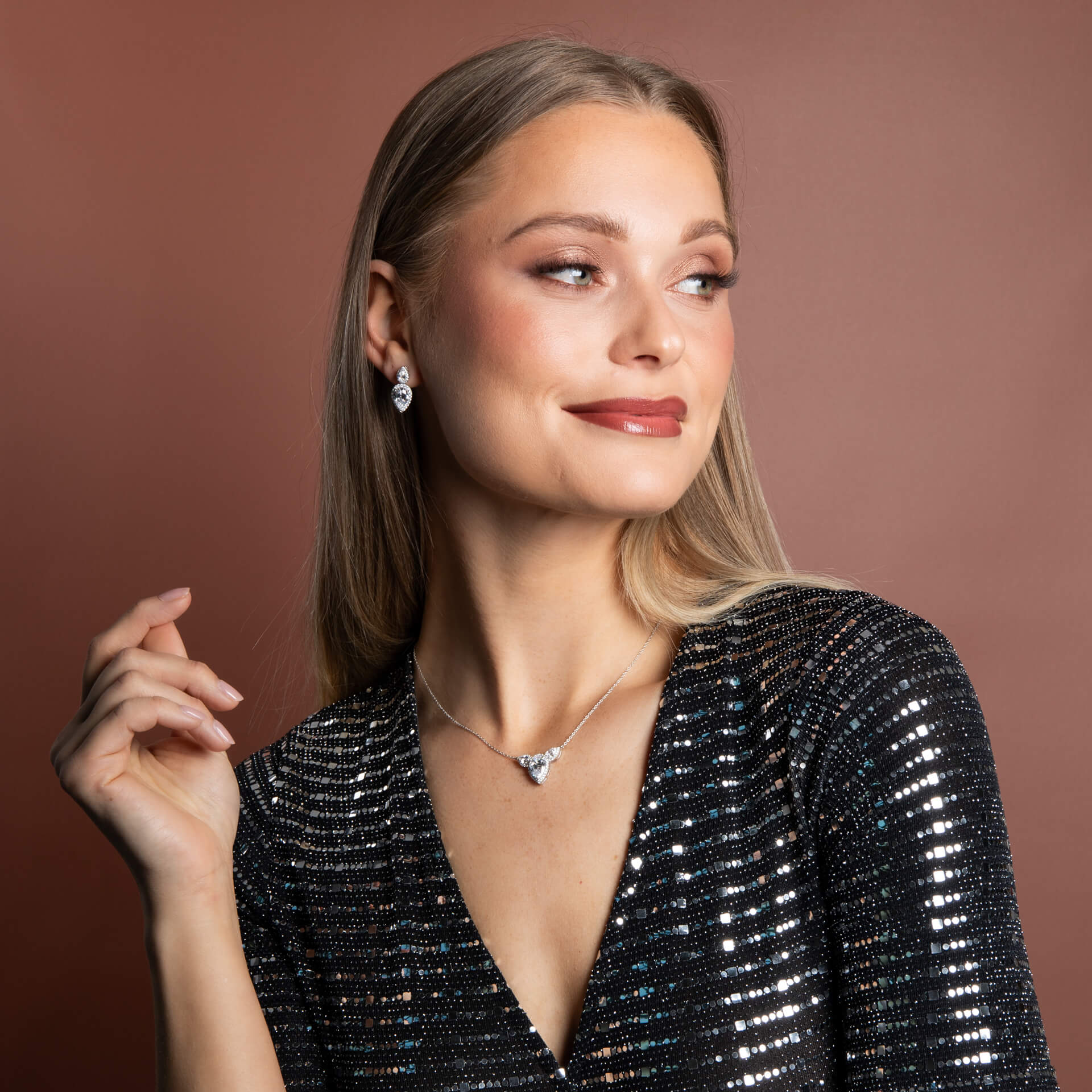 Gecko Jewellery Triple Teardrop Zirconia Necklace in Sterling Silver