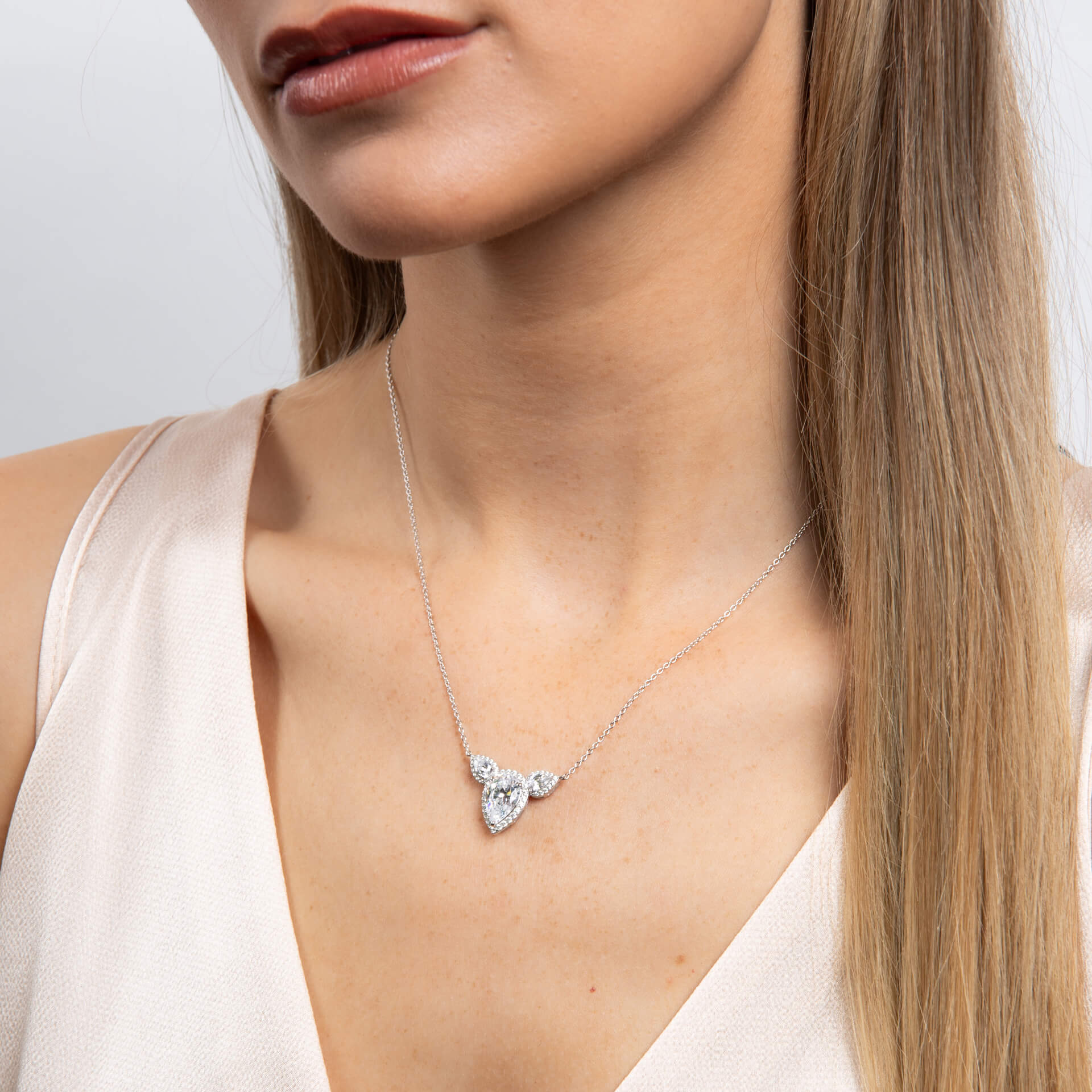 Gecko Jewellery Triple Teardrop Zirconia Necklace in Sterling Silver
