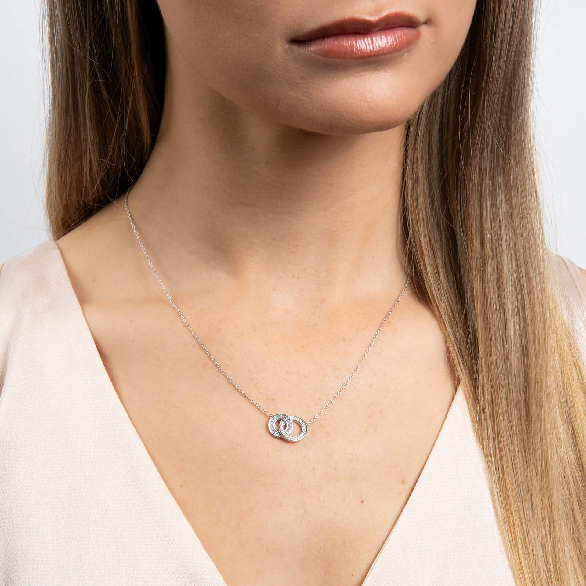 Gecko Jewellery Linked Circles Sterling Silver Diamonfire Zirconia Necklace