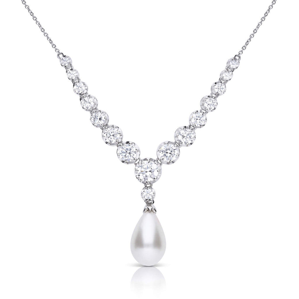 Diamonfire Zirconia & Shell Pearl Drop Necklace in Sterling Silver