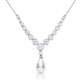 Diamonfire Zirconia & Shell Pearl Drop Necklace in Sterling Silver