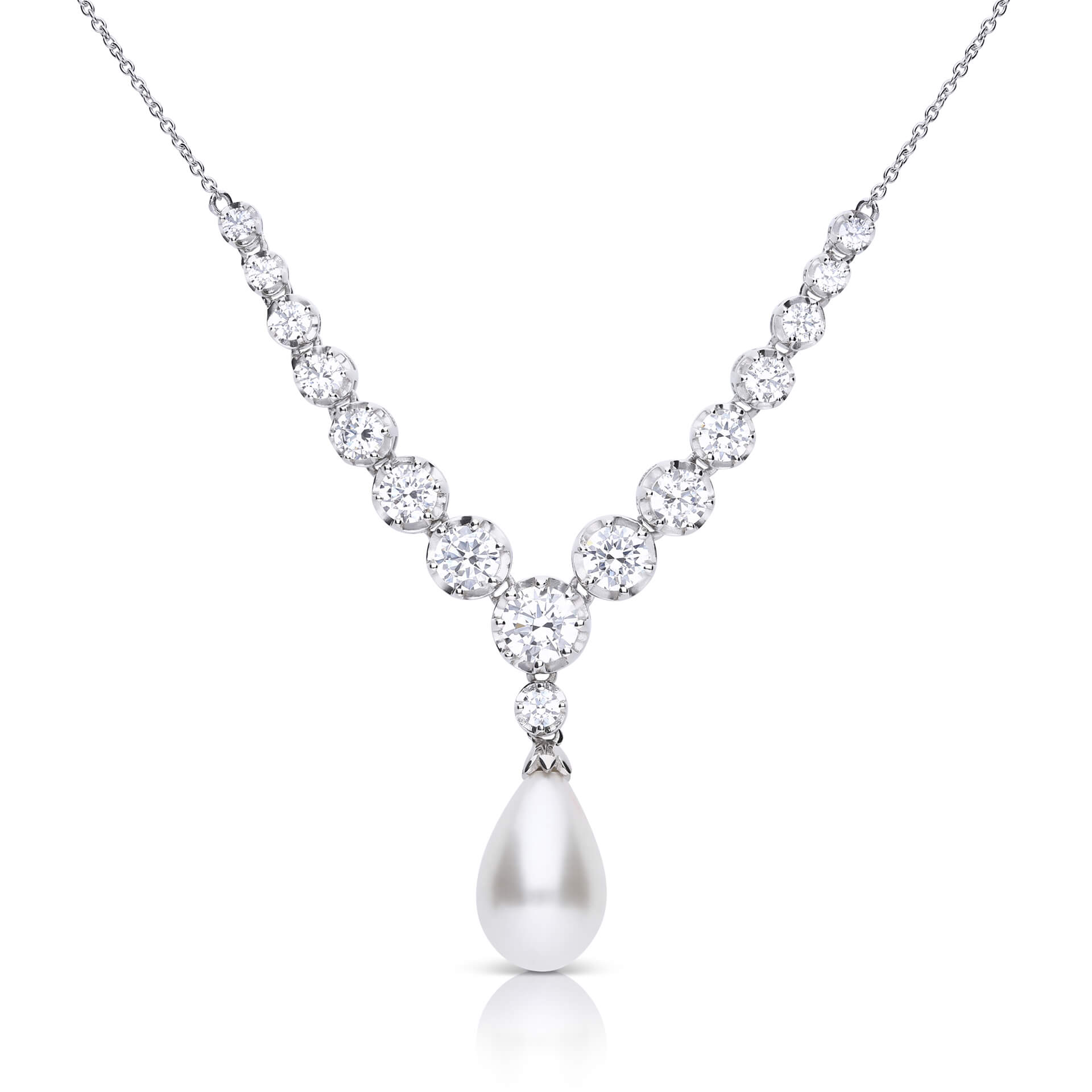 Diamonfire Zirconia & Shell Pearl Drop Necklace in Sterling Silver
