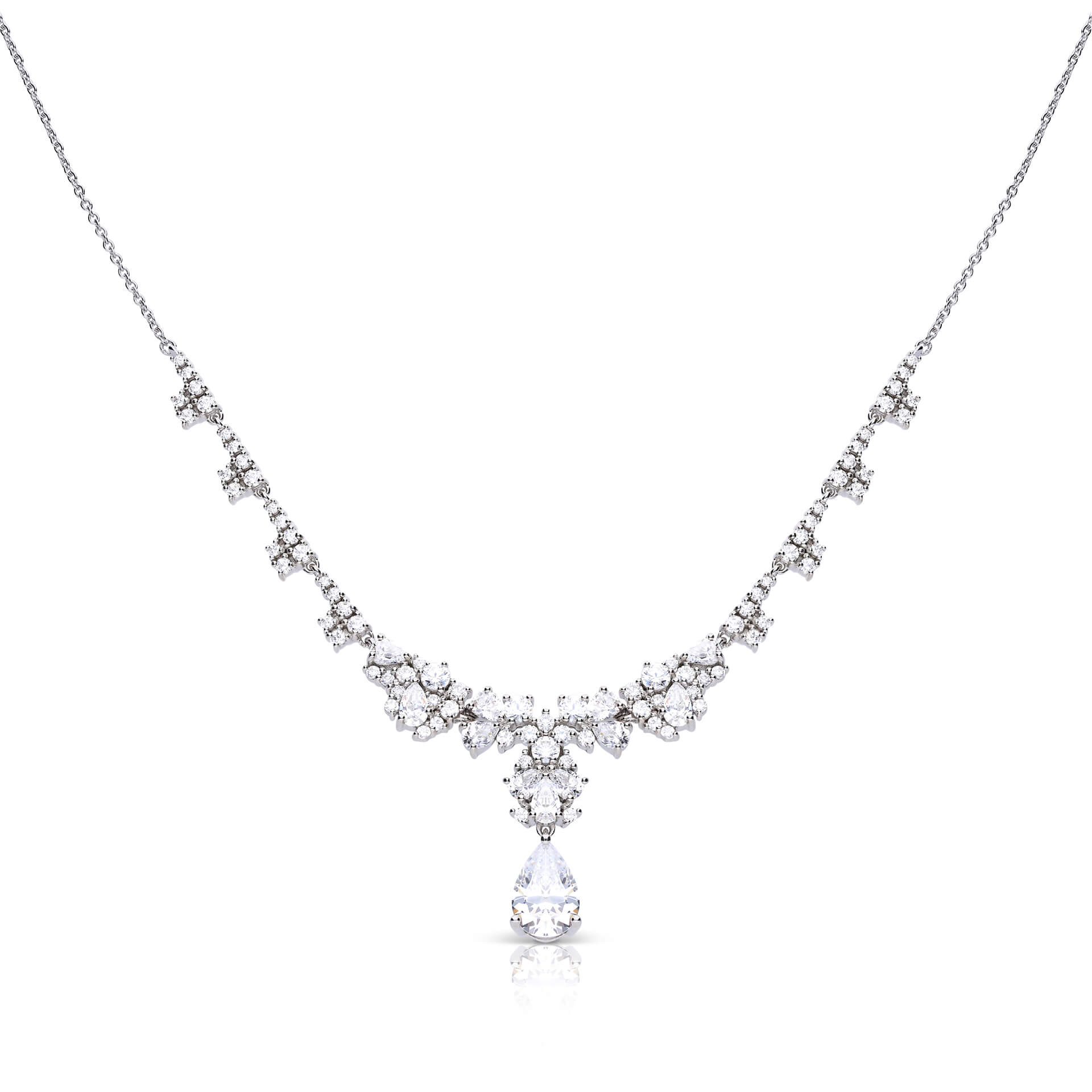 Diamonfire Sterling Silver Teardrop Necklace with Zirconia Stones