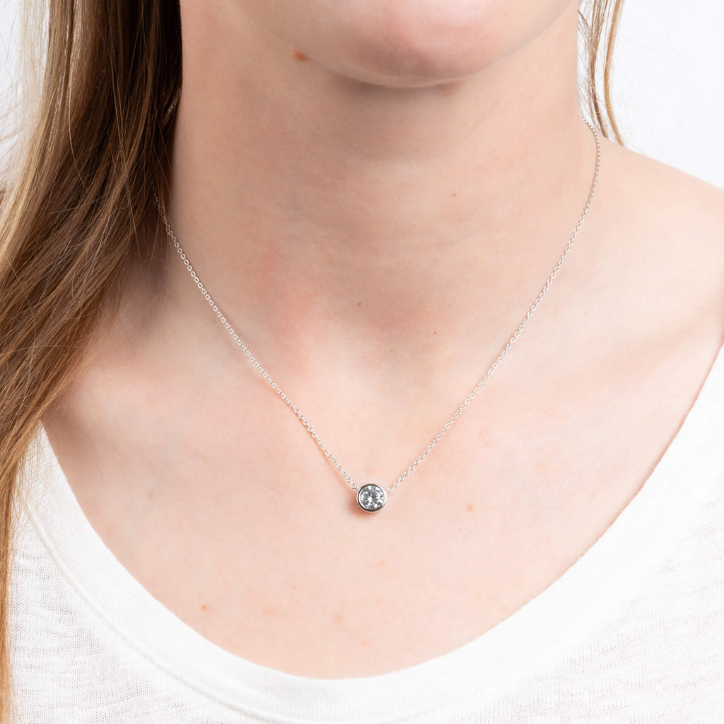 Diamonfire Solitaire Bezel Zirconia Necklace in Sterling Silver