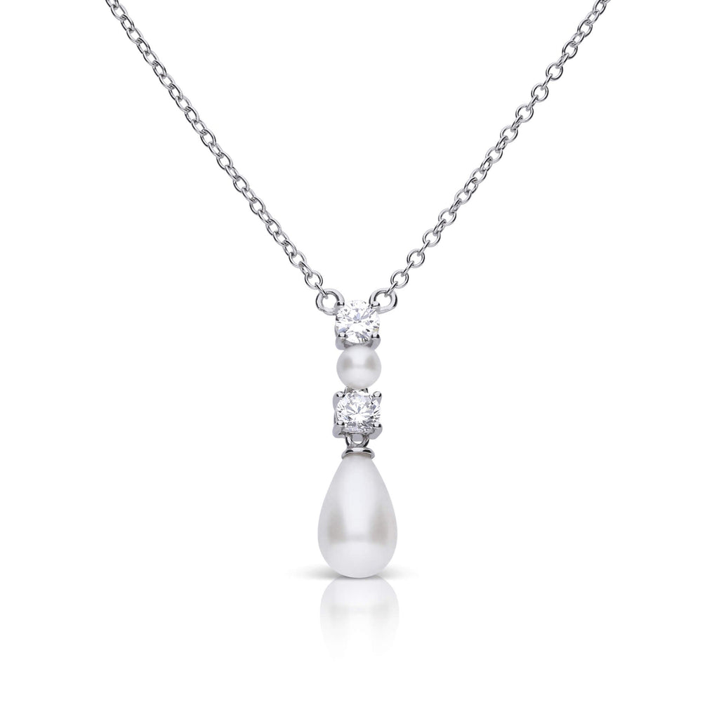 Diamonfire Shell Pearl and Zirconia Drop Necklace in Sterling Silver