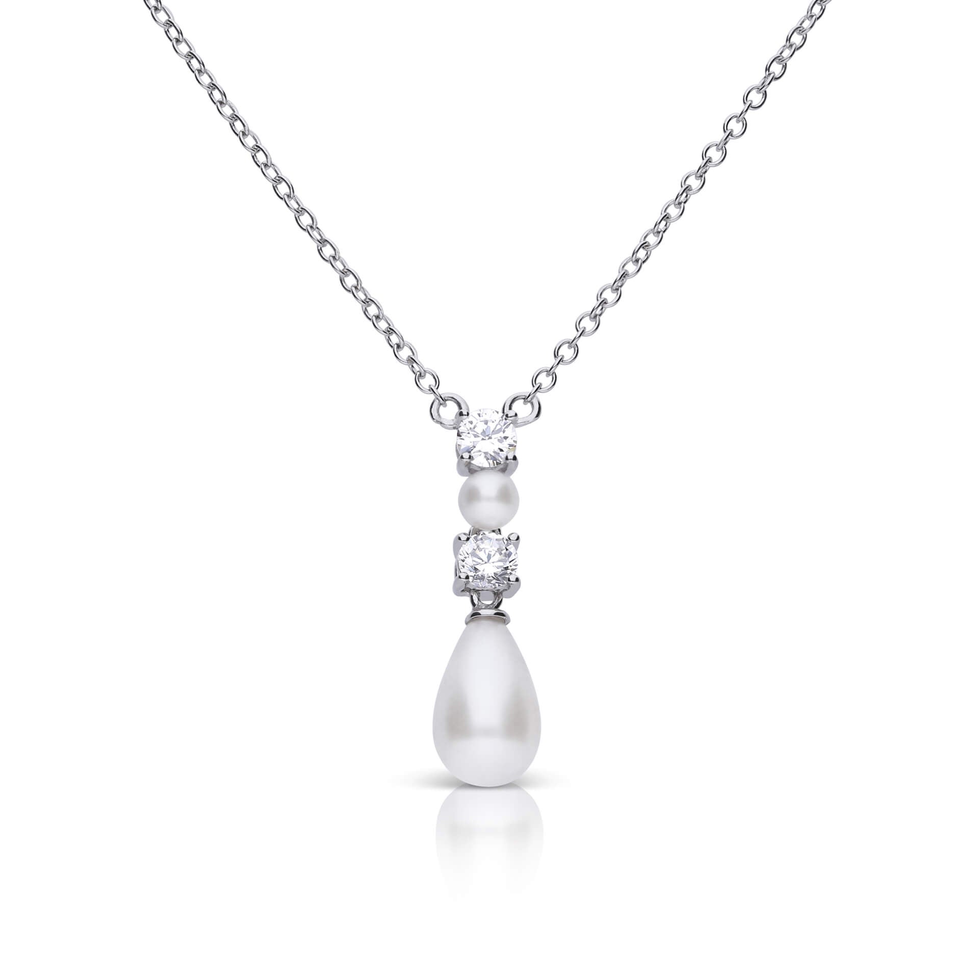Diamonfire Shell Pearl and Zirconia Drop Necklace in Sterling Silver