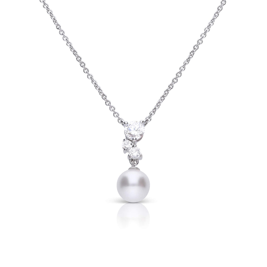 Diamonfire Shell Pearl Drop Necklace – Sterling Silver with Zirconia
