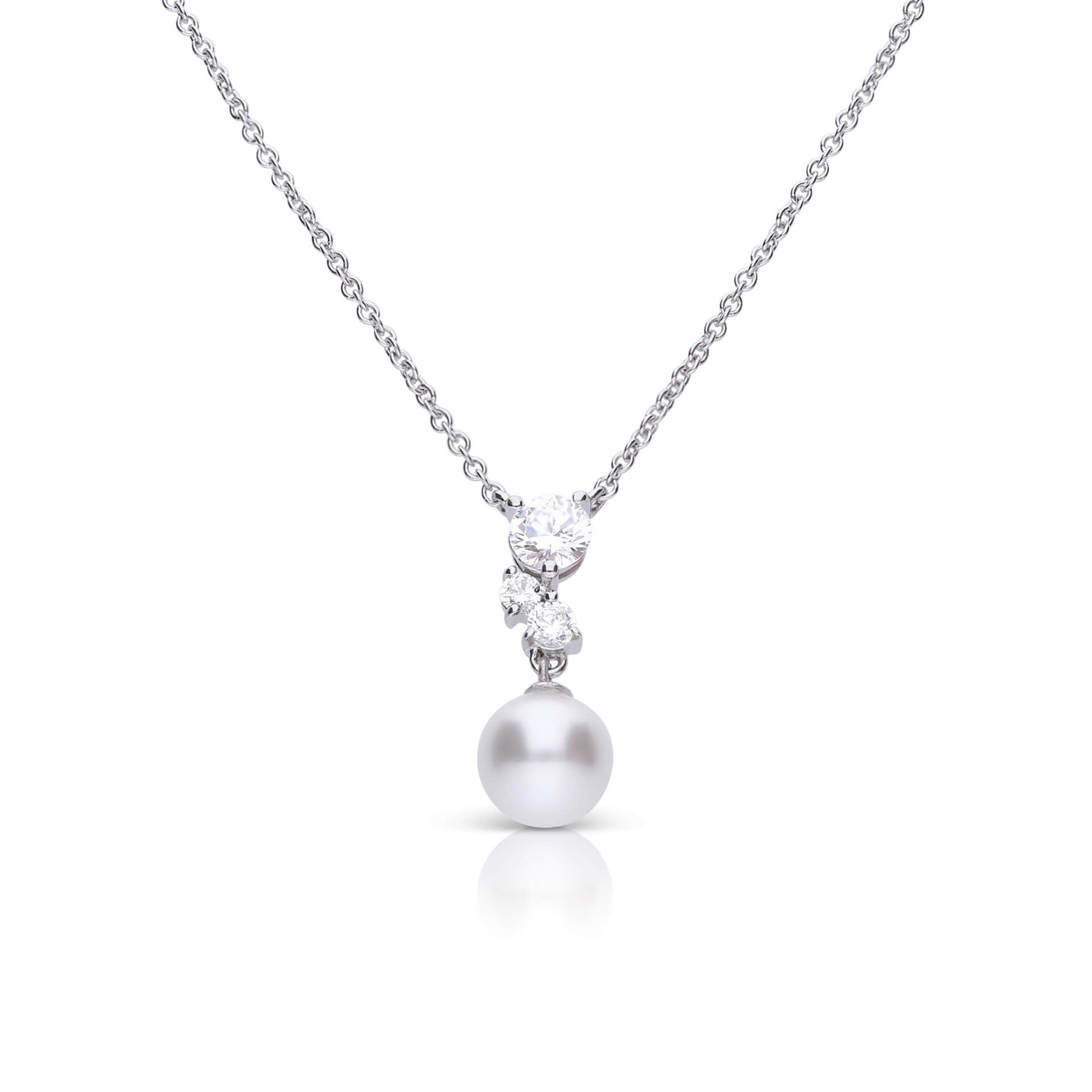 Diamonfire Shell Pearl Drop Necklace – Sterling Silver with Zirconia