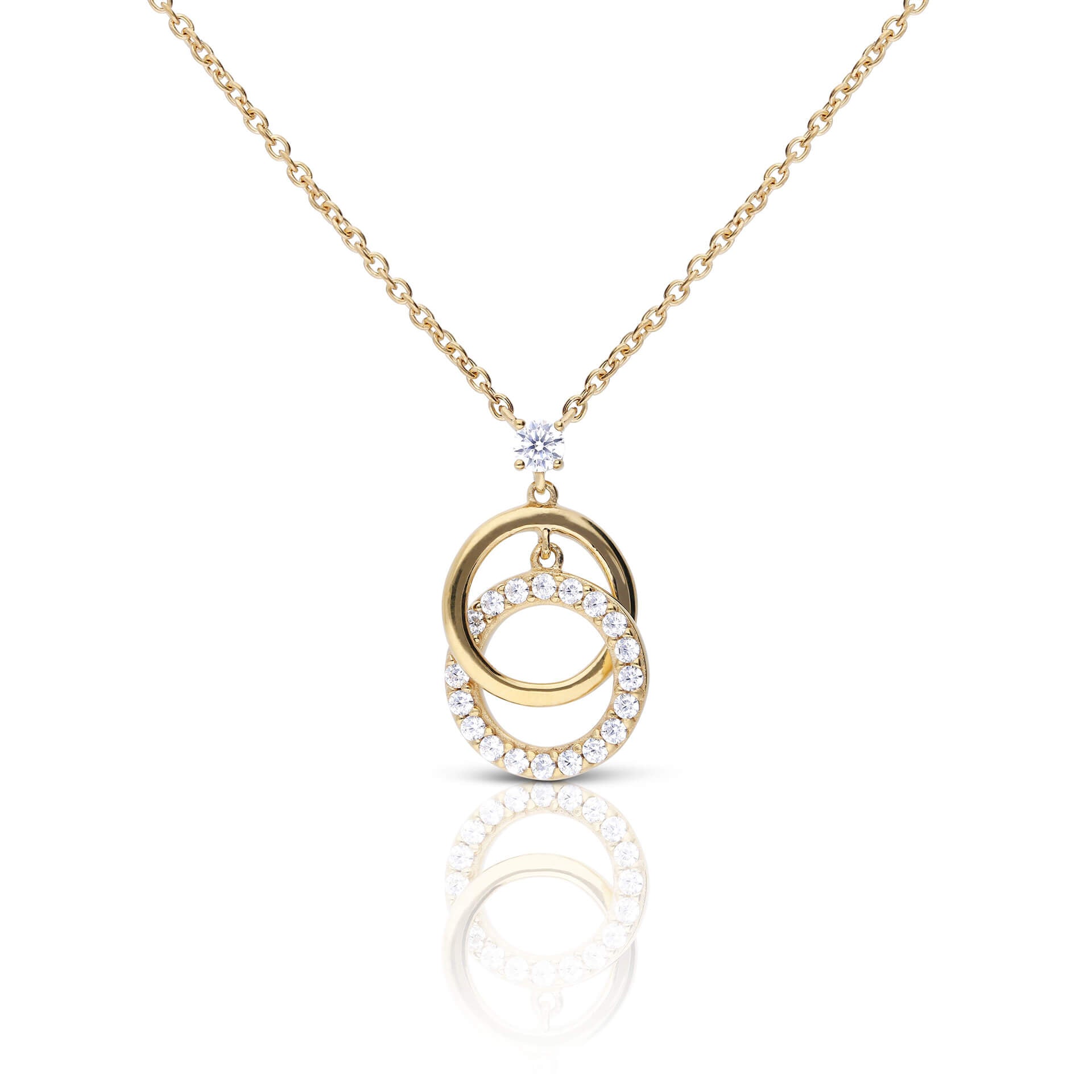 Diamonfire Interlinked Zirconia and Plain Rings Necklace in Silver