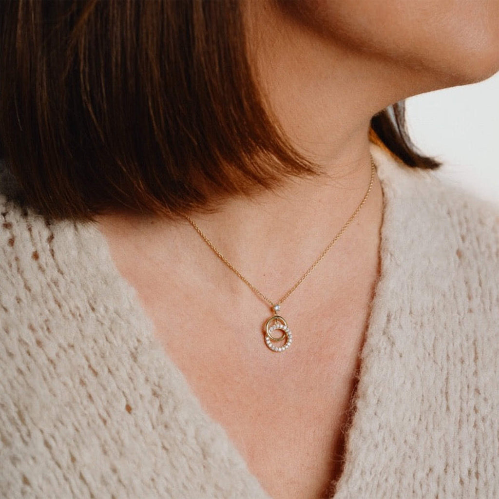 Diamonfire Interlinked Zirconia and Plain Rings Necklace in Silver