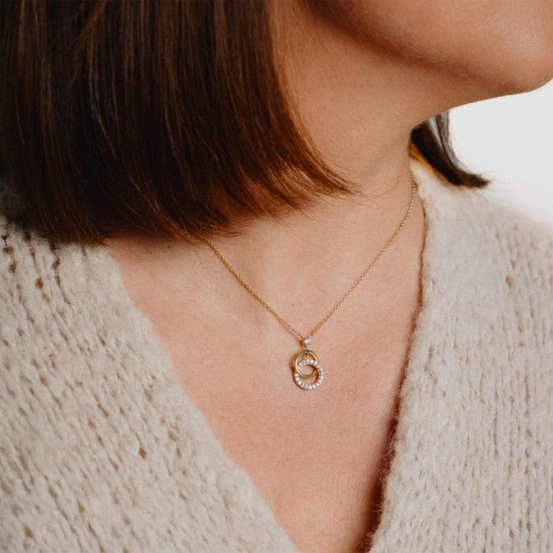 Diamonfire Interlinked Zirconia and Plain Rings Necklace in Silver