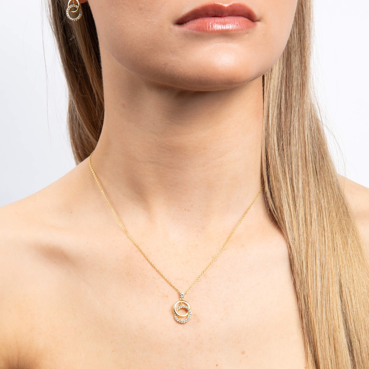 Diamonfire Interlinked Zirconia and Plain Rings Necklace in Silver