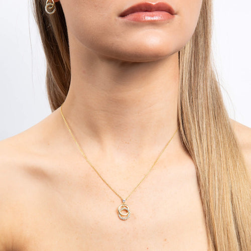 Diamonfire Interlinked Zirconia and Plain Rings Necklace in Silver