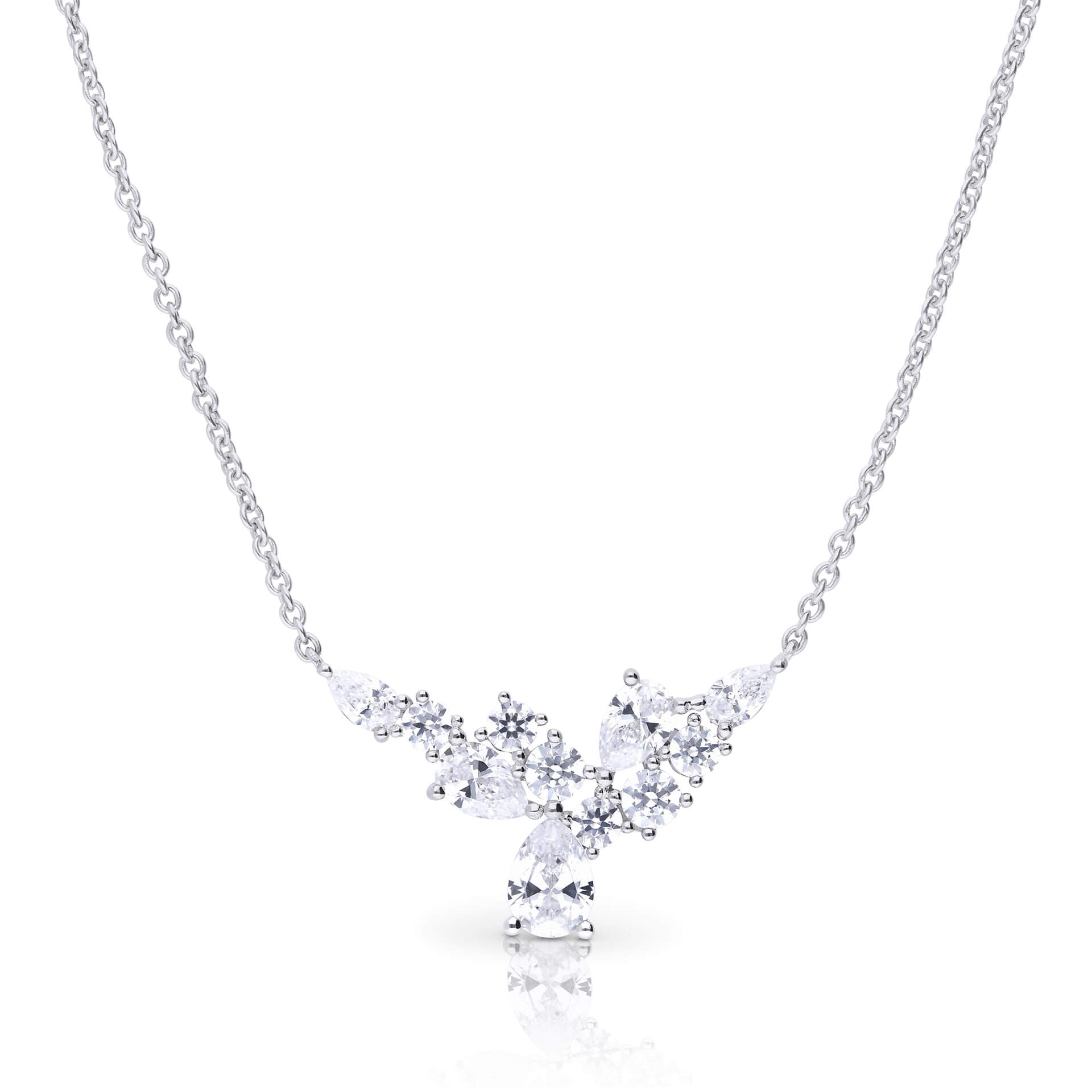 Diamonfire Zirconia Cluster Necklace | Sterling Silver Statement Piece