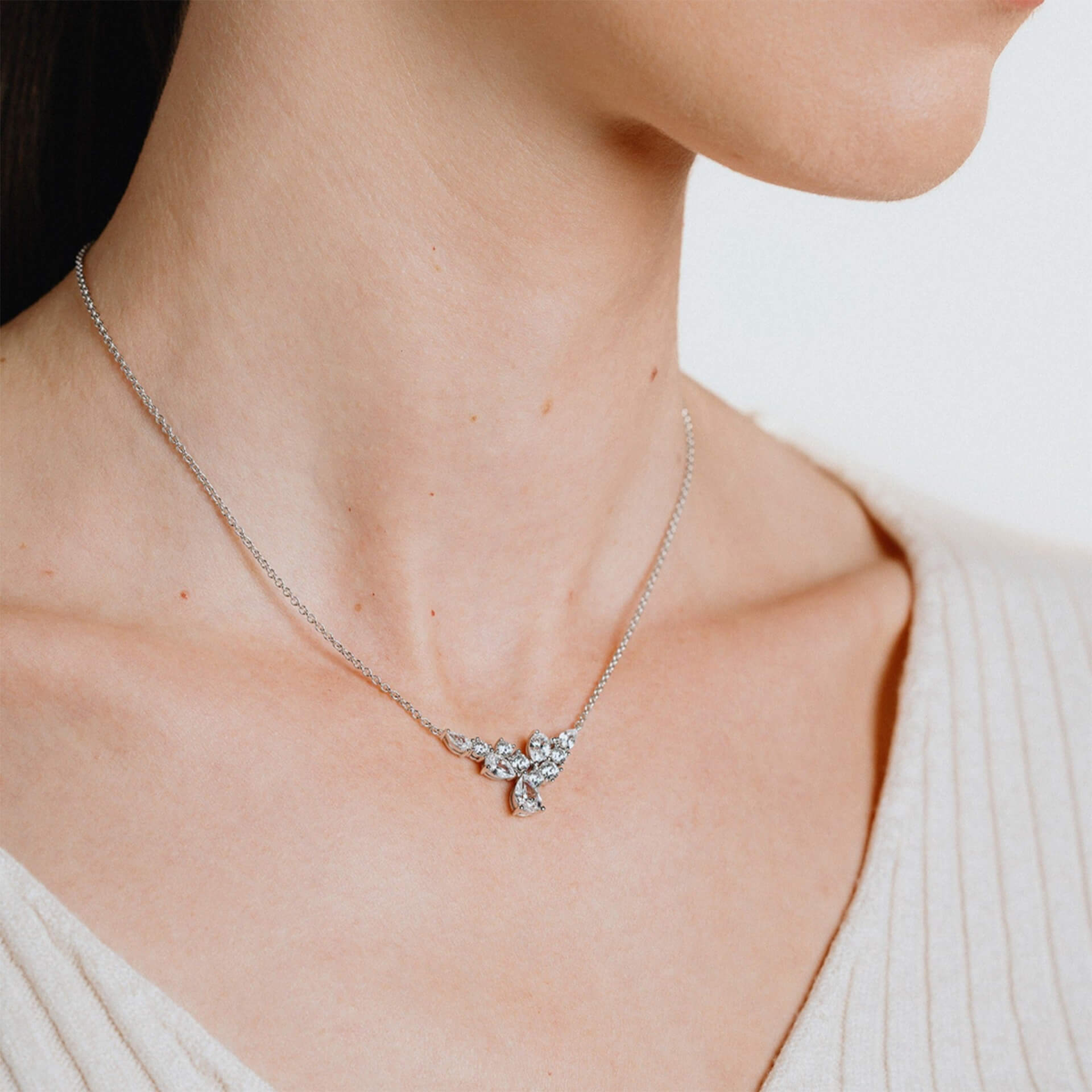 Diamonfire Zirconia Cluster Necklace | Sterling Silver Statement Piece
