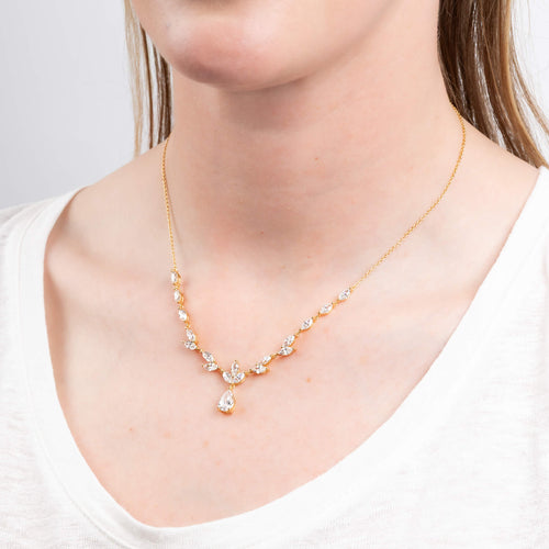 Diamonfire Vine Leaf Necklace | Sterling Silver Teardrop Drop Pendant