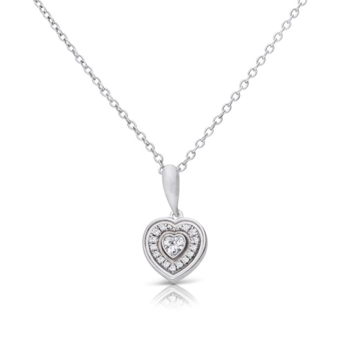 Diamonfire Halo Heart Necklace | Sterling Silver Zirconia Pendant