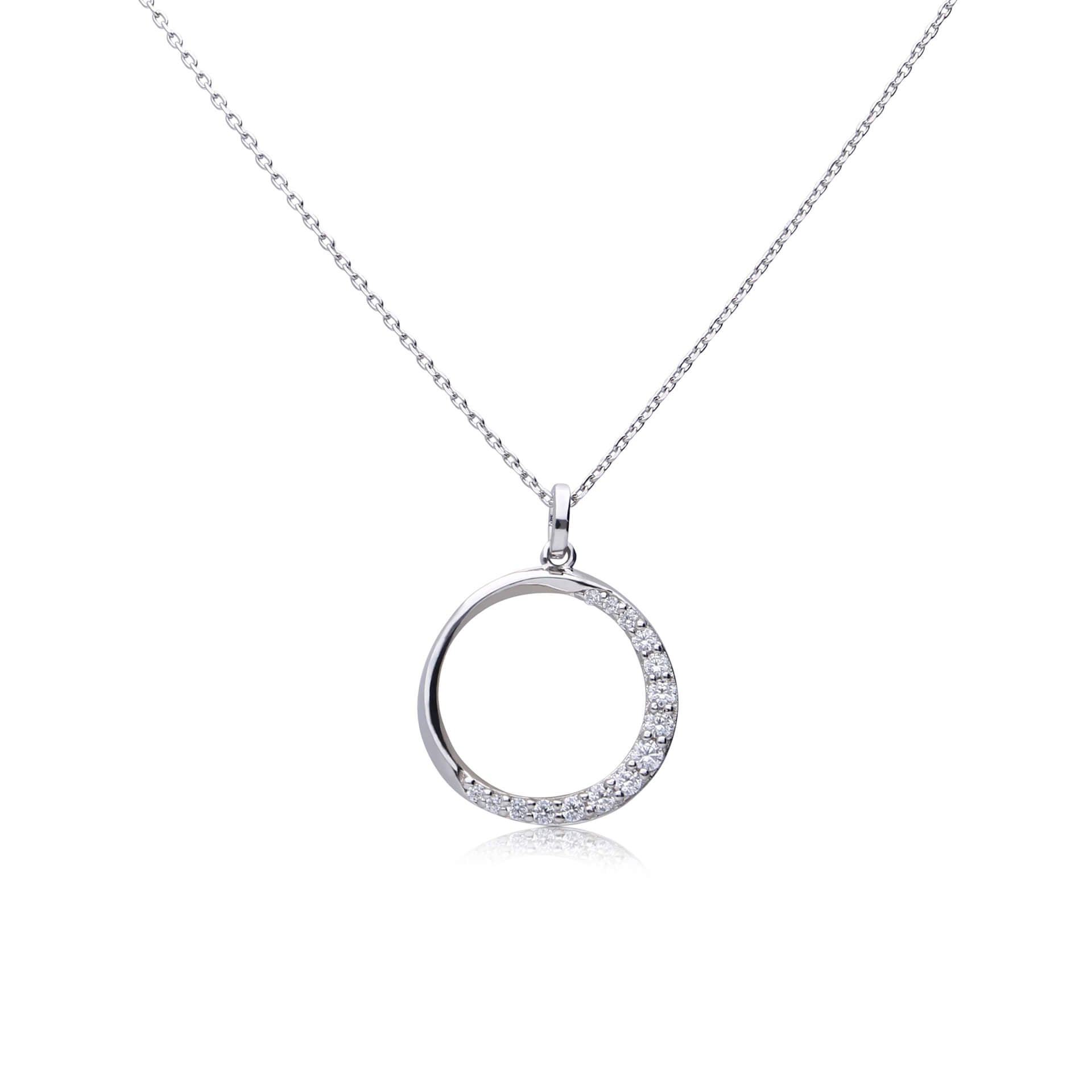 Diamonfire Half Pave Open Circle Necklace | Sterling Silver Zirconia