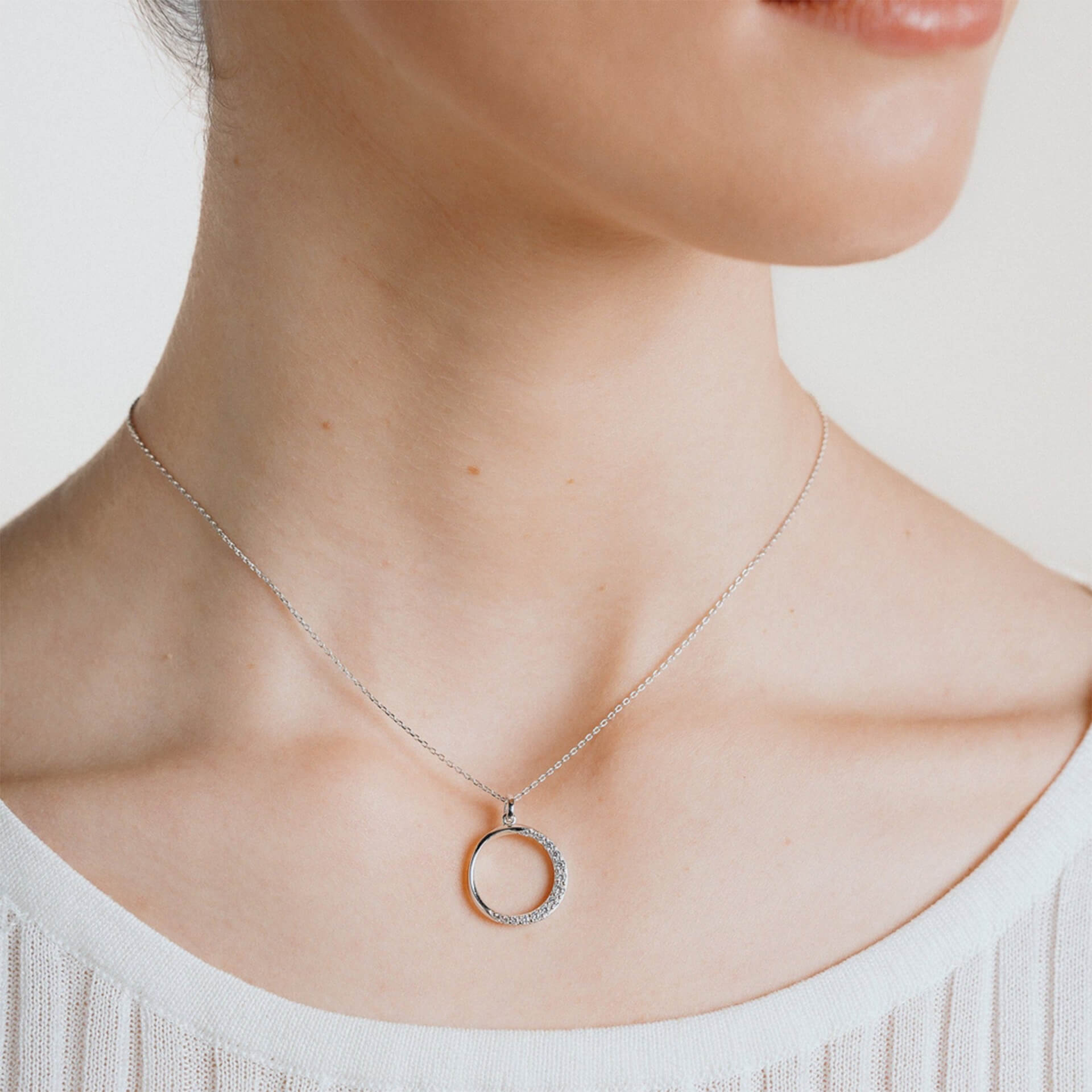 Diamonfire Half Pave Open Circle Necklace | Sterling Silver Zirconia