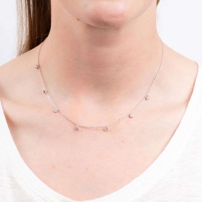 Diamonfire Zirconia Station Necklace – Sterling Silver Four Claw Set
